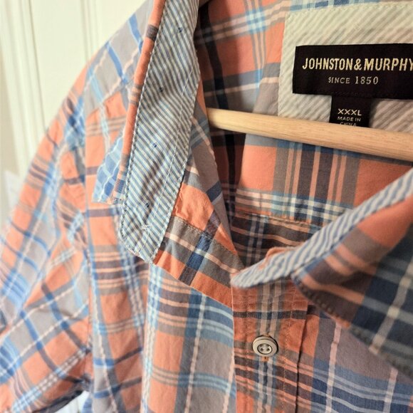Men's XXXL Johnston and Murphy Blue and orange plaid short sleeve shirt - Picture 3 of 8